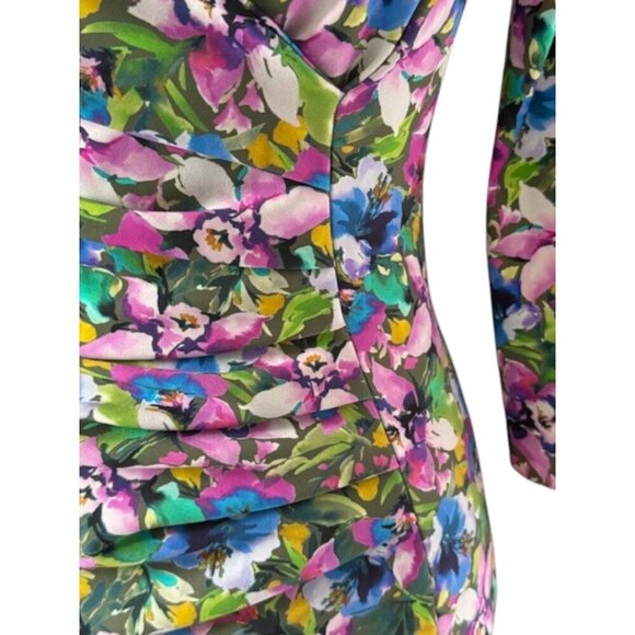 Chiara Boni La Petite Robe Italy Cocktail Dress 3/4-Sleeve Ruched Floral 40/4 Sm - Picture 4 of 16